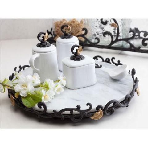 Marble lazy Susan w/Mtl Bse
