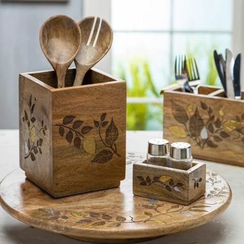 Wood Inlay 2pc Set Utensils