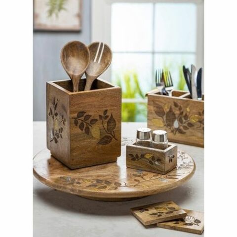 Laser/Inlay Leaf Coaster S/7pc