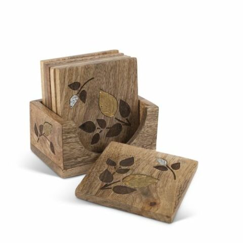 Laser/Inlay Leaf Coaster S/7pc