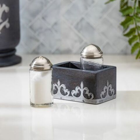 BW wood/mtl inlay Salt&Pepper