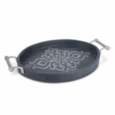 BW wd/inly Oval Tray w/handles