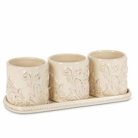 Set Acanthus Vases w/Tray 3 Pc