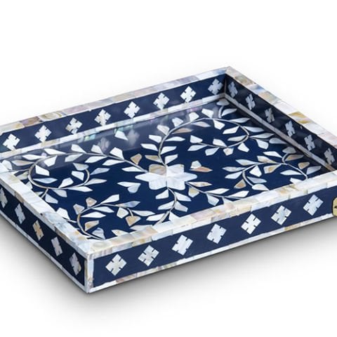 Blue floral pattern mother-of-pearl inlay bakhoor set
