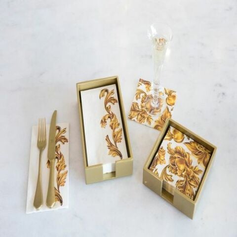 Gold Flora Guest Napkin - Pack of 16