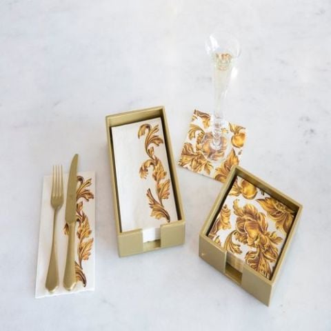 Gold Flora Cocktail Napkin - Pack of 20