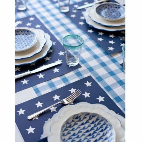 Blue Painted Check Runner - 20'' x 25'
