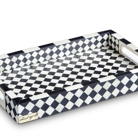 Black and white mosaic patterned tray with handle(large)