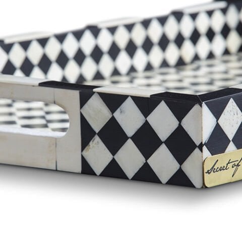 Black and white mosaic patterned tray with handle(small)