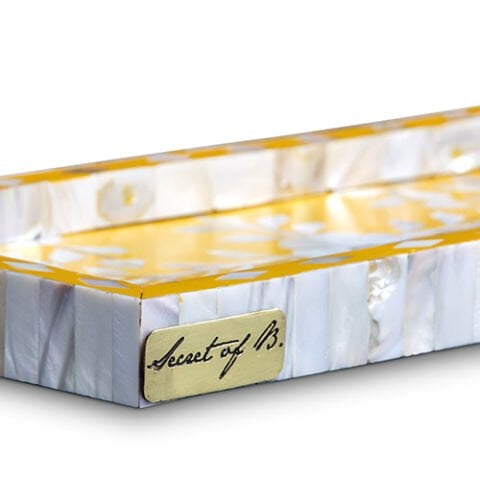Yellow floral-patterned mother-of-pearl inlay tray