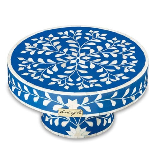 Blue floral pattern mother-of-pearl inlay cake stand