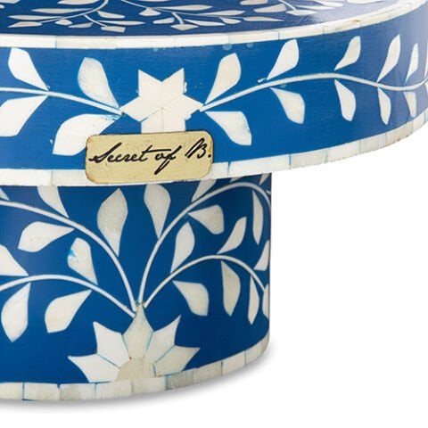 Blue floral pattern mother-of-pearl inlay cake stand