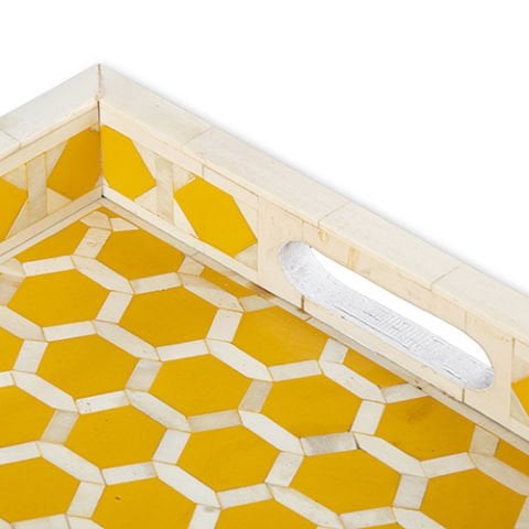 Yellow honeycomb patterned tray with handle