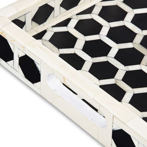 Black honeycomb patterned tray with handle