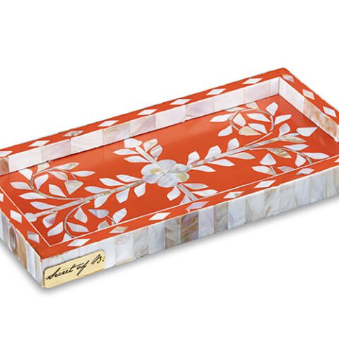 Red floral-patterned mother-of-pearl inlay tray