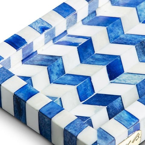 Blue white wave pattern tray