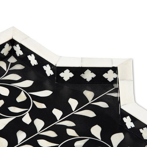 Black floral patterned mother-of-pearl inlaid star tray