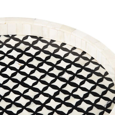 Black and white mother-of-pearl inlaid round tray