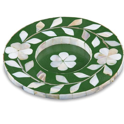 Green floral pattern mother-of-pearl inlay coasters