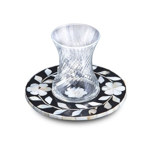 Black floral pattern mother-of-pearl inlay coasters