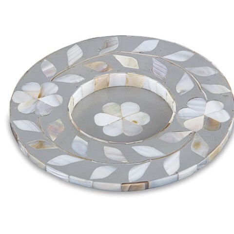 Gray floral pattern mother-of-pearl inlay coasters