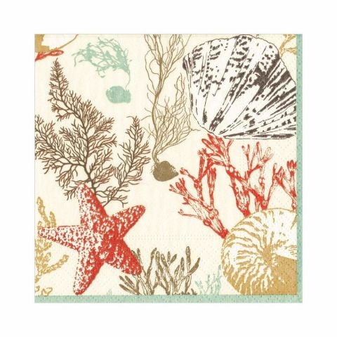 Marine Study Paper Luncheon Napkins in Ivory - 20 Per Package