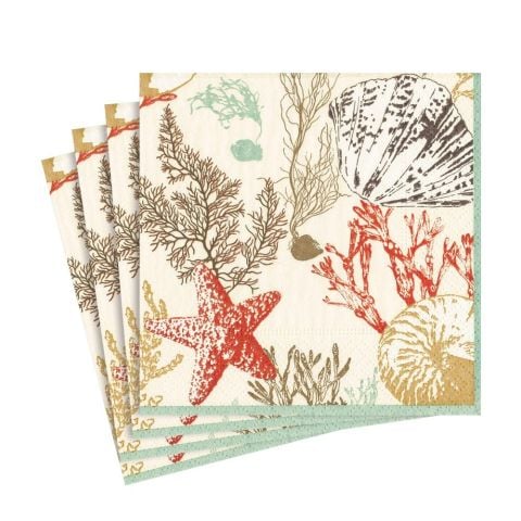 Marine Study Paper Luncheon Napkins in Ivory - 20 Per Package