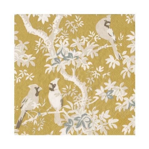 Scenic Songbirds Gold & Ivory Luncheon Napkins  20 Per Package