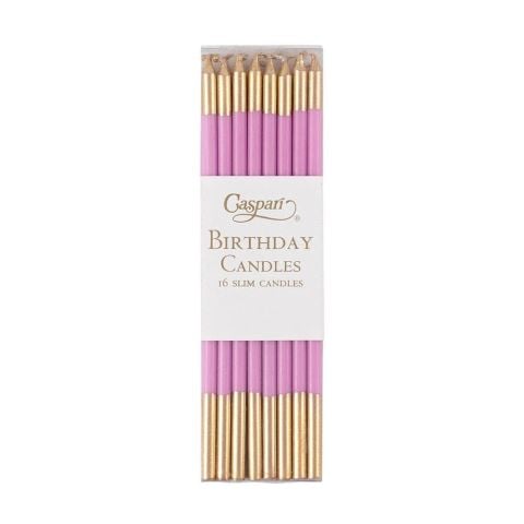 Slim Birthday Candles in Candy Pink & Gold  16 Candles Per Package