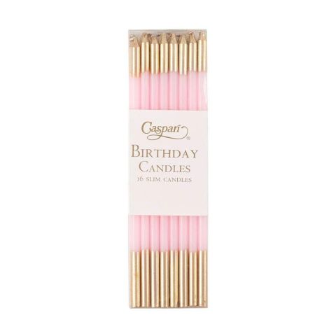 Slim Birthday Candles in Petal Pink & Gold 16 Candles Per Package