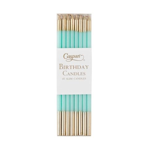 Slim Birthday Candles in Robin's Egg & Gold  16 Candles Per Package