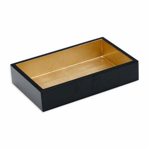 Lacquer Guest Towel Napkin Holder in Black & Gold  1 Each