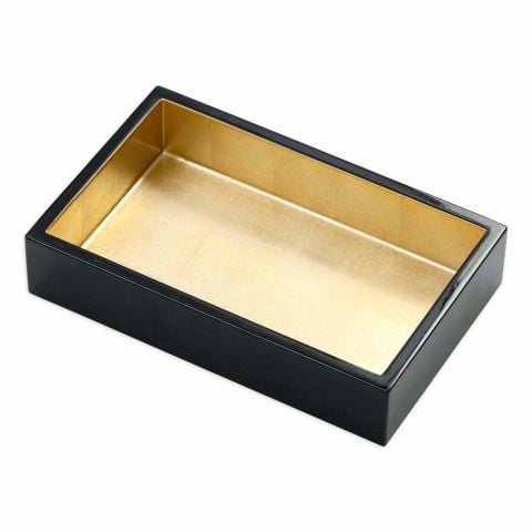 Lacquer Guest Towel Napkin Holder in Black & Gold  1 Each