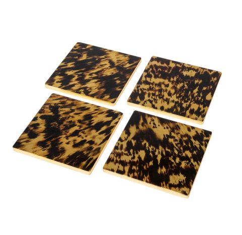 Tortoiseshell Set Of 4 Lacquer Coasters  4'' Diameter