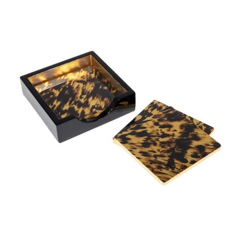 Tortoiseshell Set Of 4 Lacquer Coasters  4'' Diameter