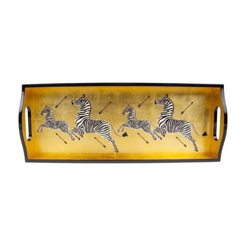 Zebras Gold Lacquer Trays  1 Each