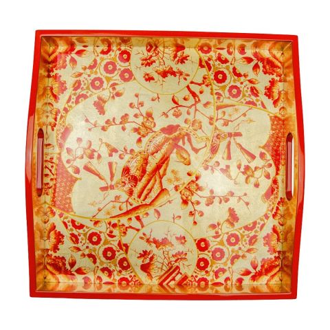 Gilded Porcelain Coral & Gold Lacquer Trays  1 Each