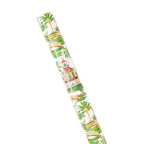 Christmas Pagodas Reversible Gift Wrapping Paper in White - 30'' x 8' Roll