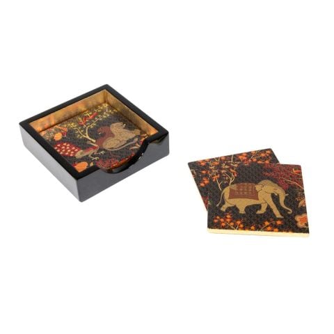 Le Jardin De Mysore Set Of 4 Lacquer Coaster  4'' Diameter