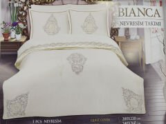 MissBella Bianca Nevresim Çift kişilik Dantelli Nevresim Takımı %100 Pamuk Cappuccino