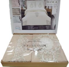 MissBella Bianca Nevresim Çift kişilik Dantelli Nevresim Takımı %100 Pamuk Cappuccino
