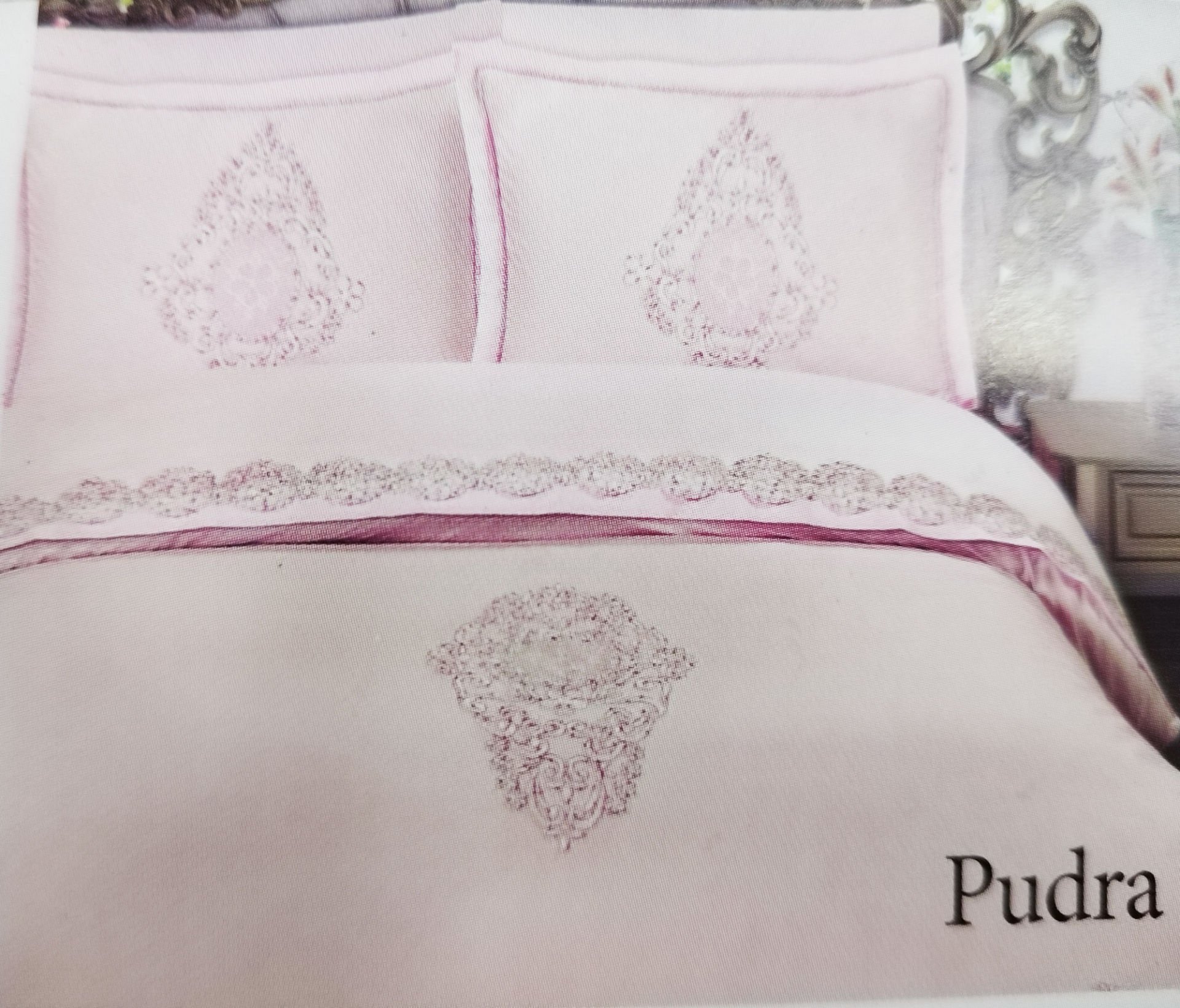 MissBella Bianca Nevresim Çift kişilik Dantelli Nevresim Takımı %100 Pamuk Pudra