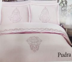 MissBella Bianca Nevresim Çift kişilik Dantelli Nevresim Takımı %100 Pamuk Pudra
