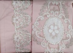 MissBella Bianca Nevresim Çift kişilik Dantelli Nevresim Takımı %100 Pamuk Pudra