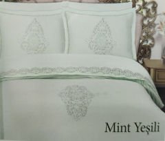 MissBella Bianca Nevresim Çift kişilik Dantelli Nevresim Takımı %100 Pamuk Mint Yeşili