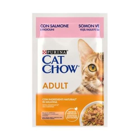 Cat Chow Pouch Somonlu ve Yeşil Fasülyeli Yetişkin  Kedi Konservesi 85 Gr