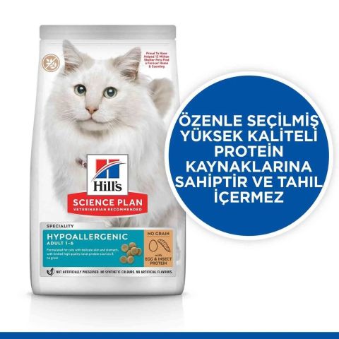 Hills Hypo-Allergenic Yumurta ve Böcek Proteinli  Tahılsız Yetişkin Kedi Maması 7  Kg