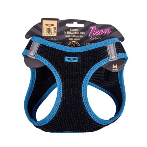 Doggie Havalı Dokuma Neon Küçük Irk Göğüs Tasması Mavi M-38-44 Cm