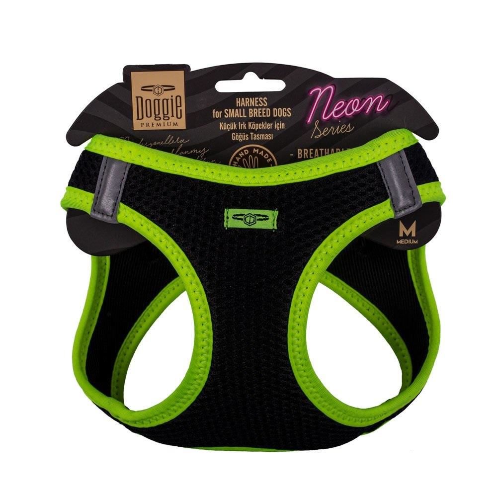 Doggie Havalı Dokuma Neon Küçük Irk Göğüs Tasması Sarı M-38-44 Cm