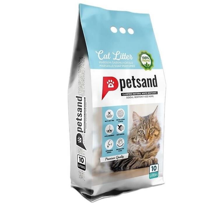 Petsand Marsilya Sabun Kokulu Doğal Bentonit  Topaklanan Kedi Kumu 10lt